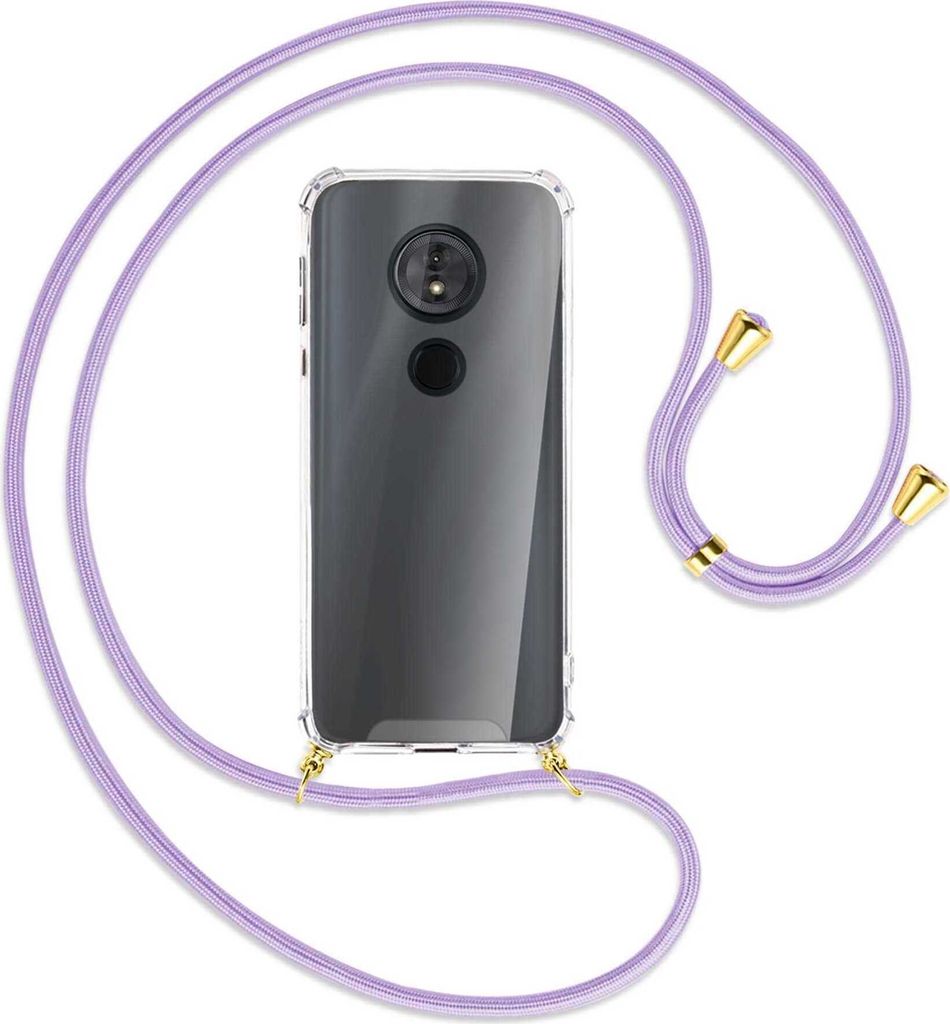 Handykette Backcover-Schutzhülle mit Band (Metall goldfarben) für Motorola Moto E5 / G6 Play - violett