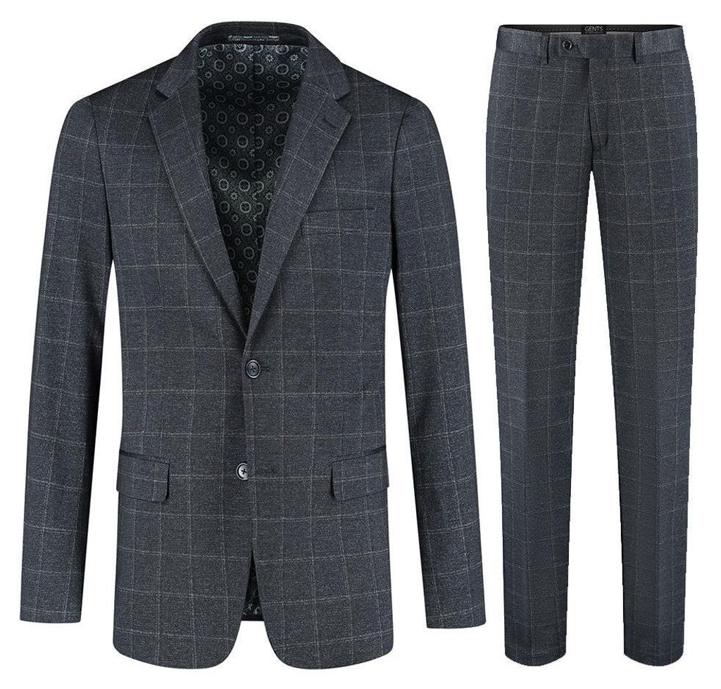 GENTS - Pak Stretch Karo Blau - Polyester, Viskose, Elasthan - Blauw - Größe 56/3XL