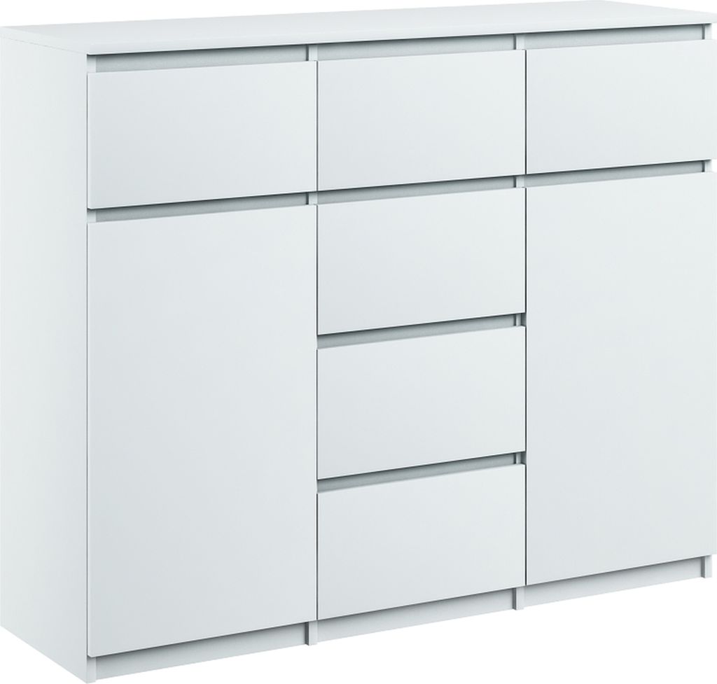 Kommode mit 6 Schubladen 2 Schränke 120cm Klamotenschrank Sideboard Weiss mat