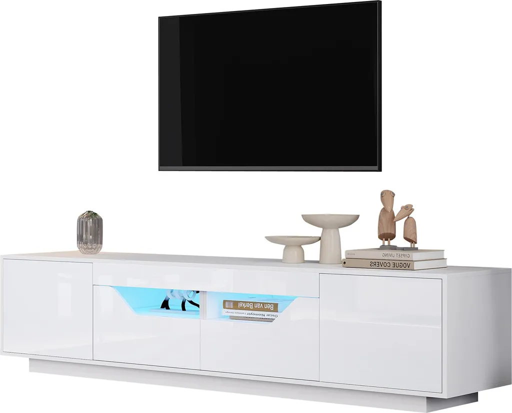 Armoire TV LED RGB blanc 180cm en bois massif d'ingénierie haute qualité