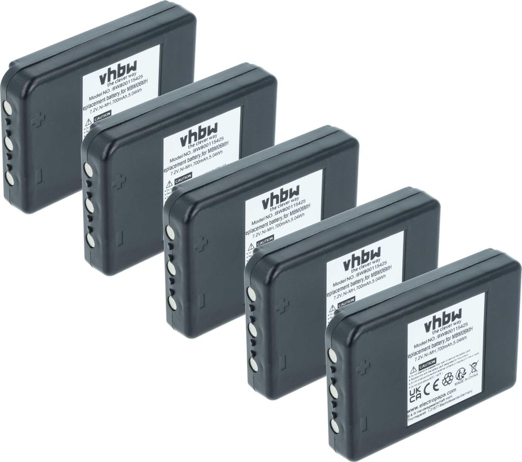 vhbw 5x Akku kompatibel mit Autec FJM, Modular MJ, E16 Sirio 42, E16 KTC Industrie-Funkfernsteuerung Fernbedienung (700 mAh, 7,2 V, NiMH) - Schwarz