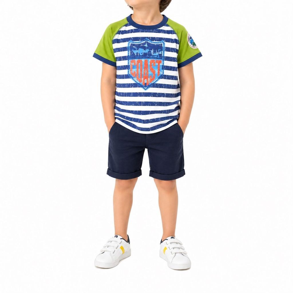 4164 BONDI Jungen T-Shirt Blau/Grün gestreift Gr. 110 – bequem & lässig