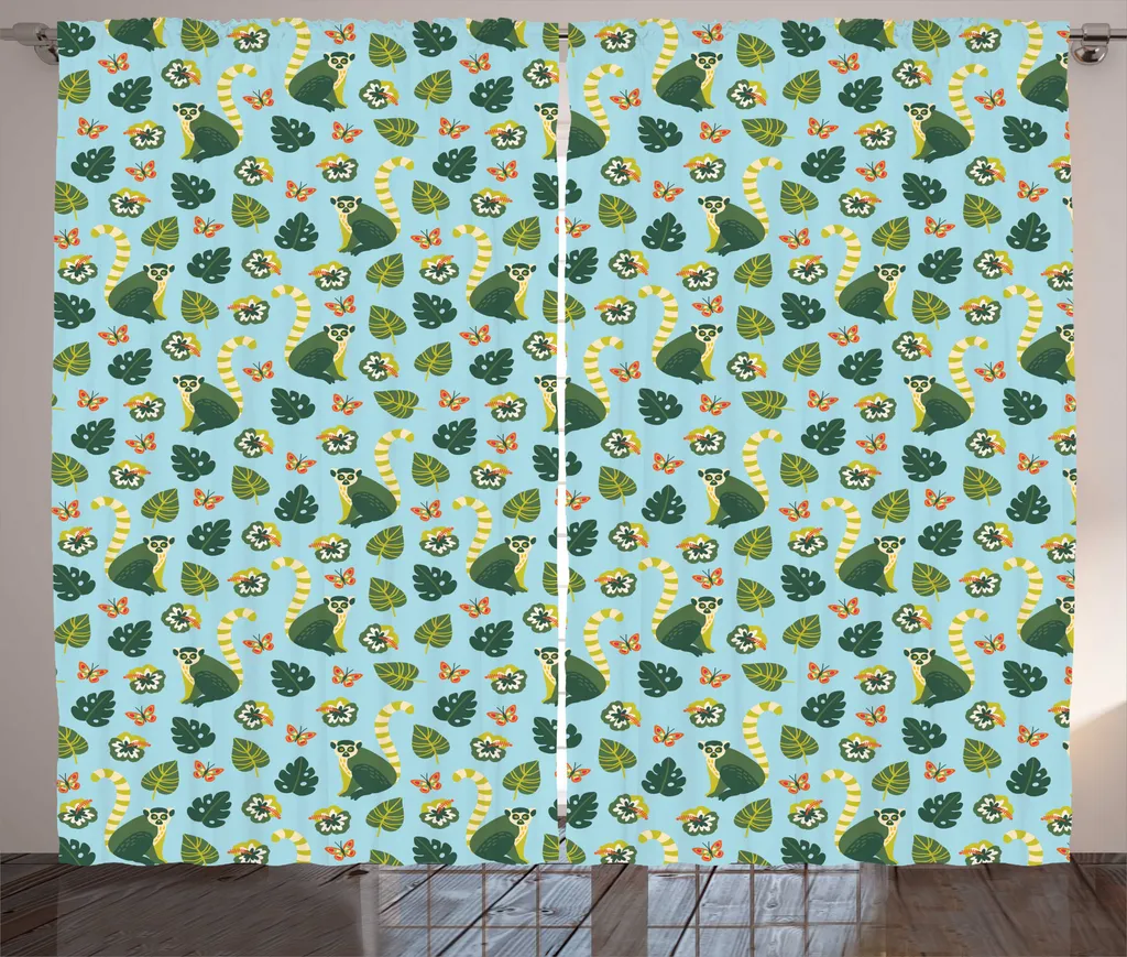 ABAKUHAUS Rideau Lemur et Monstera Rustique, Set 280 x 225 cm, Jaune