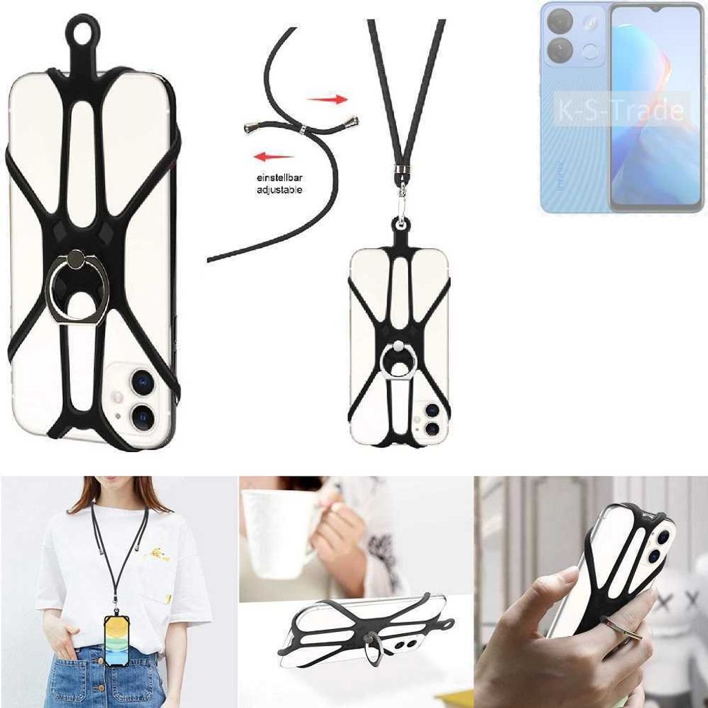 K-S-Trade 3in1 Handykette Handyband Handykordel Halsband Smartphone-Ring Handy-Ring kompatibel mit Infinix Smart 7 HD Fingerhalterung Handyring