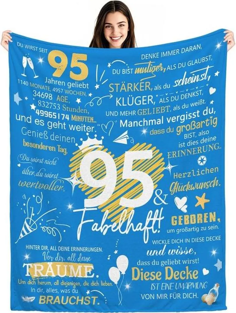 Dessus-de-lit 95 ans Doux - Couverture Décorative Anniversaire Senior