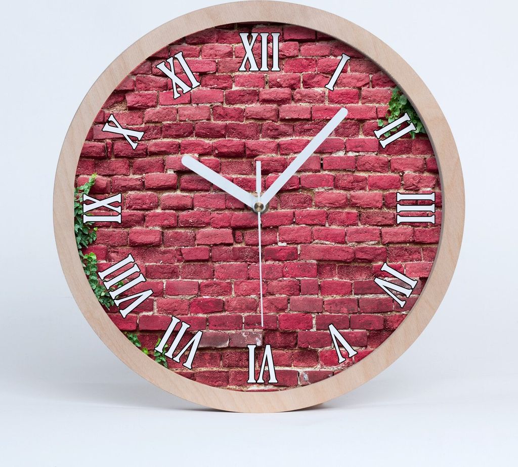 Holzuhr 25fi cm wanduhr - weiße Spitzen - Ziegelwand