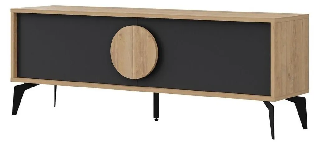 Banc TV Design Industriel 140 cm avec Rangements et Pieds Métalliques