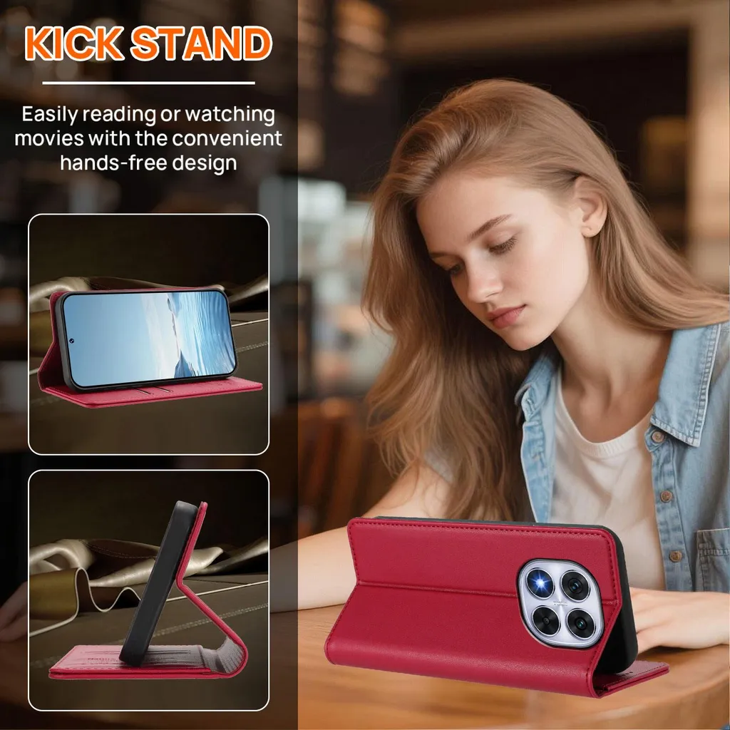 Custodia Pelle Xiaomi Poco X7/Redmi Note 14 Pro 5G Magnetica Rossa - 3