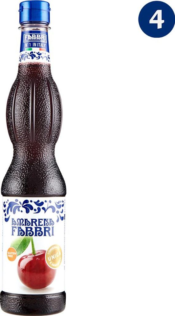 4er Set - Fabbri 1905 - Fabbri Amarena Sirup 560ml | Glutenfrei | Ideal für Slushies, Drinks und Eislutscher | Flasche mit wiederverschließbarem ...