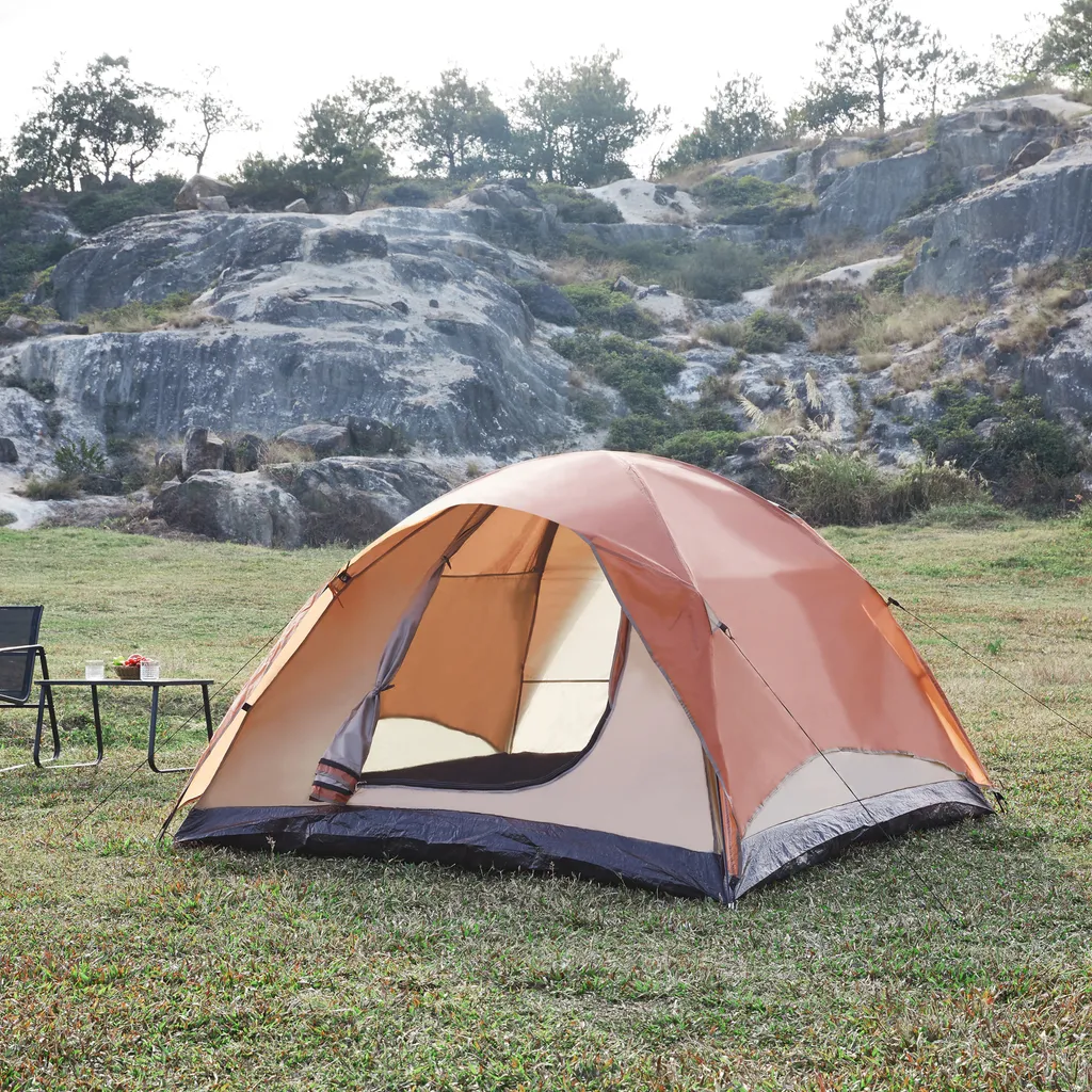 Tente de camping dôme 3 personnes Bergeijk 213x213cm beige/brun