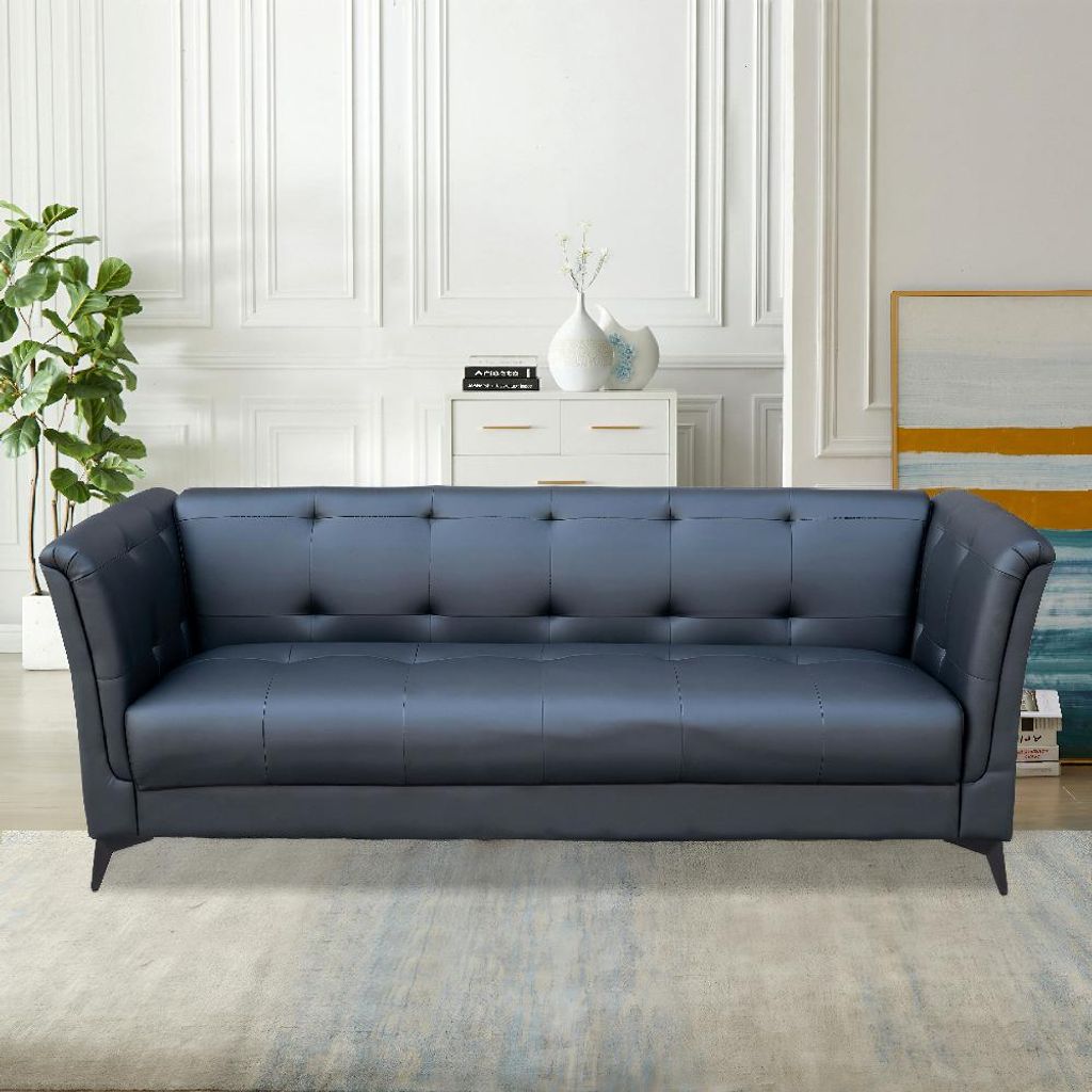 3-Sitzer Sofa in Lederoptik, ca. 213 x 88 x 80 cm - Schwarz