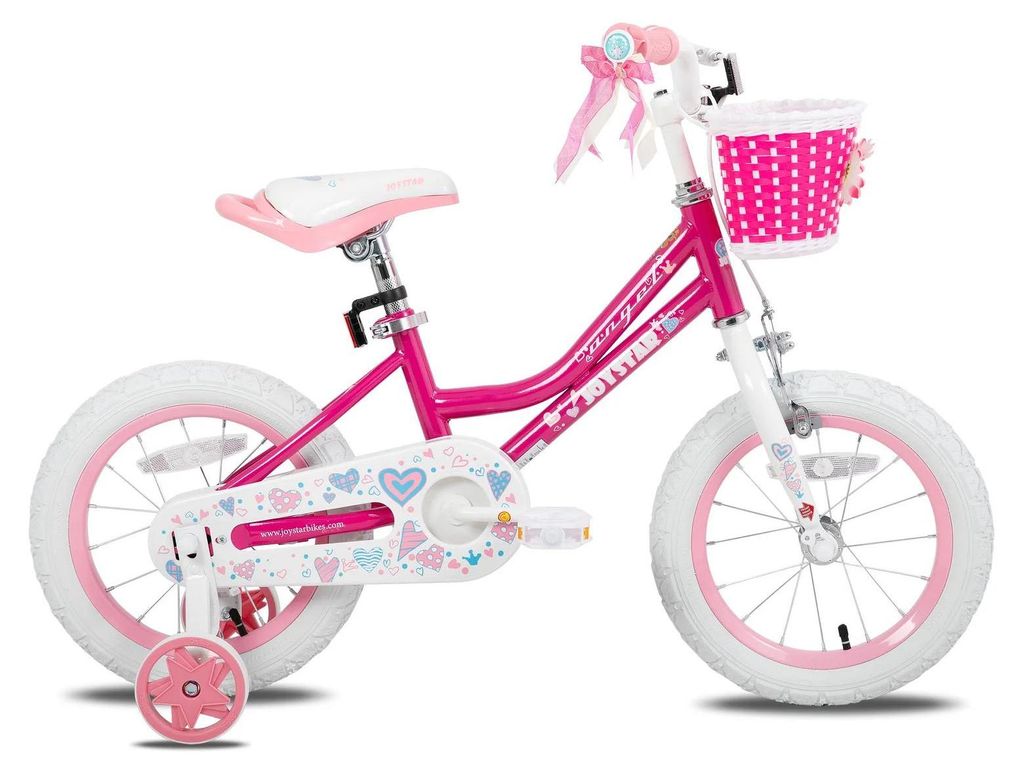 Kinderfahrrad - 35 cm (14 Zoll) Räder - Mädchenrad mit Stützrädern - Korb - Metallrahmen - Fuchsia