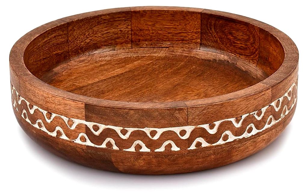 Runde dekorative Schalen aus Mangoholz für rustikale Tisch- und Heimdekoration (25,4 x 25,4 x 6,35 cm)