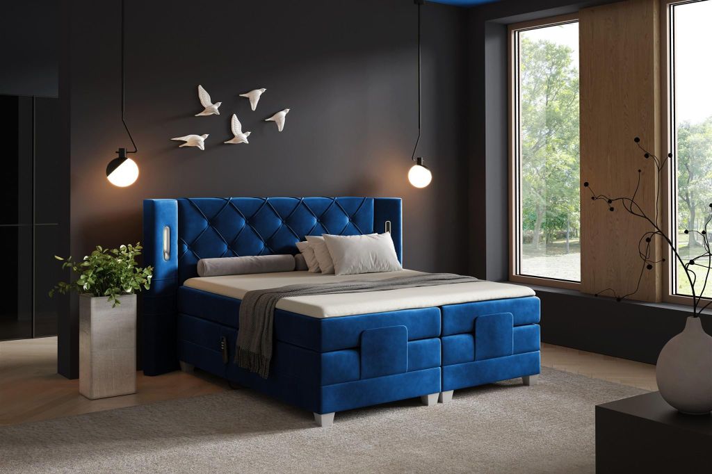 Boxspringbett Elektrisch Bett STEVE 180x200cm in Stoff Fresh Blau