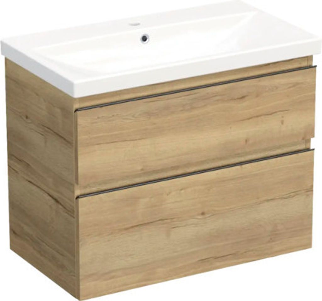 Jungborn Waschplatz TRENTA BxHxT 80x65x45 cm halifax eiche natur mit Keramik-Waschtisch Griffleiste schwarz