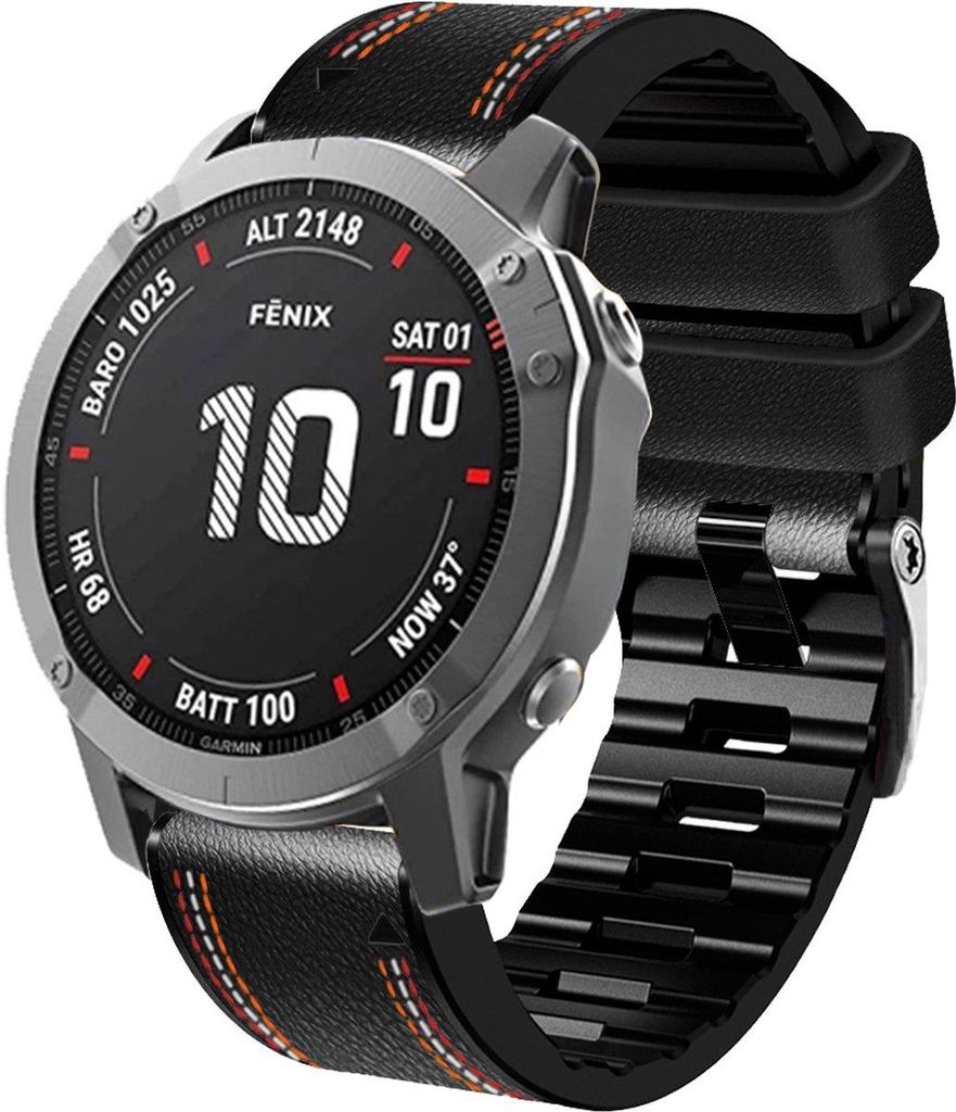 FFO2World QuickFit 26 mm Lederarmband – Premium-Armband aus Echtleder für Garmin Fenix 5X/6X/7X/8X (51 mm) und Enduro 1/2/3 – Schwarz
