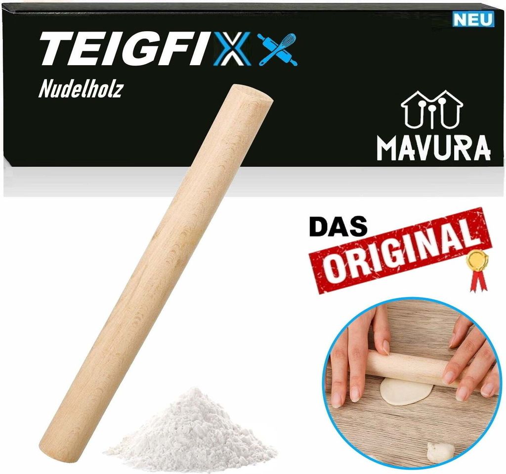 TEIGFIX Nudelholz Teigroller Backroller Französischer Nudelteig Ausroller Holz
