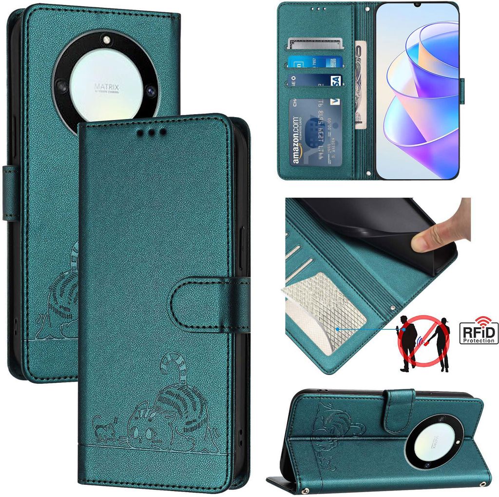 Leder Hülle für Honor X9A / Magic5 Lite Süße Katze Flip Produktbild 