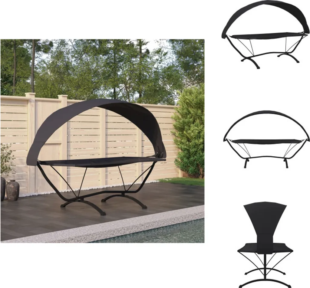 Lit lounge pour jardin et piscine, couchage extérieur noir avec ombrelle