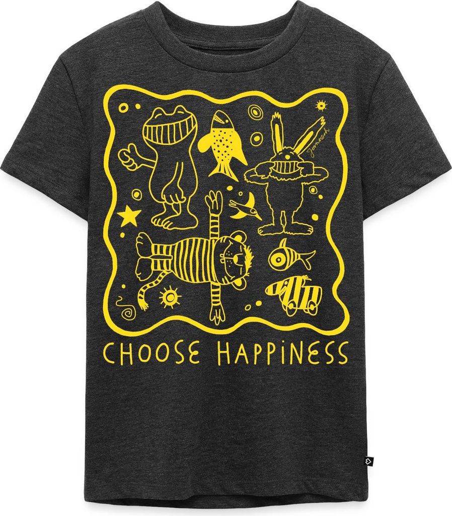 Spreadshirt Janosch Choose Happiness Gelbes Design Kinder Premium T-Shirt, 98/104 (2 Jahre), Anthrazit meliert