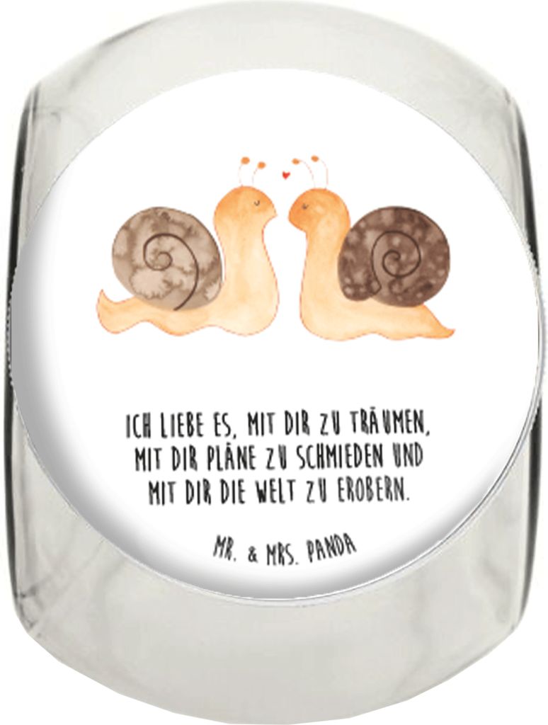 Mr. & Mrs. Panda Süßigkeiten Glas Schnecken Liebe L 870ml - Weiß - Geschenk, gewürzglas, Bonboniere, Vorratsglas, Kaffeedose, Hocheitstag, Zuku...