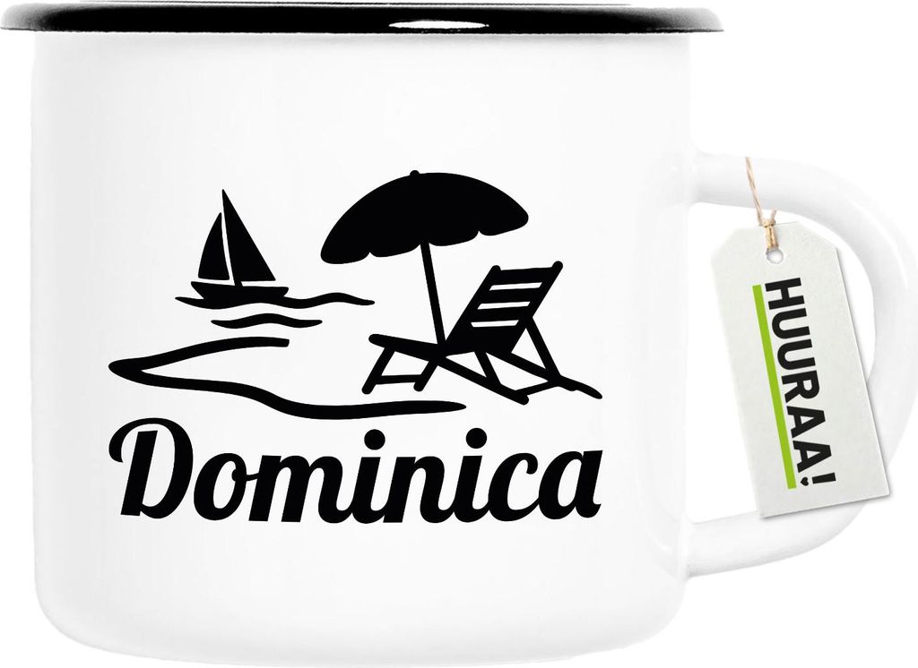Huuraa Emaille Tasse Dominica Inselmotiv Karibik 300ml Vintage Campingbecher Geschenkidee