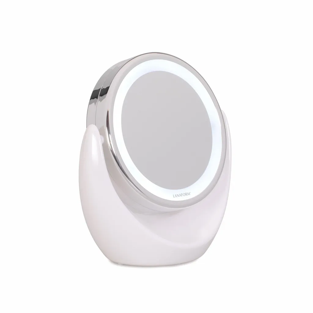 LANAFORM Specchio LED X10, autoportante, rotondo, da tavolo, perla, 1x, 10x
