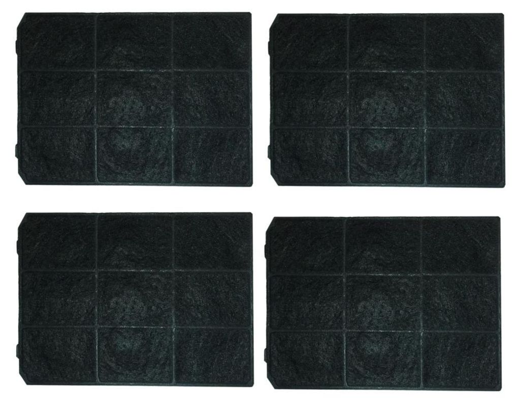 Four black carbon filters arranged in a 2x2 grid on a white background.
