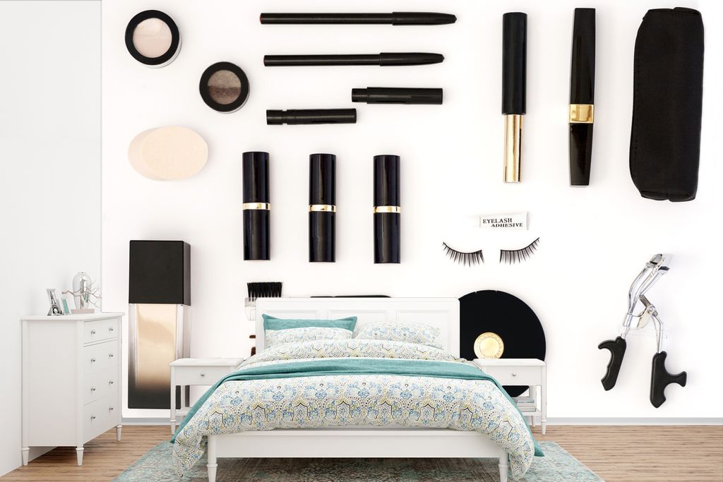 MuchoWow Fototapete für Wohnzimmer oder Schlafzimmer Wandtapete Vinyl Motivtapete Set mit Make-up - 420x280 cm - Zimmer für Kinder