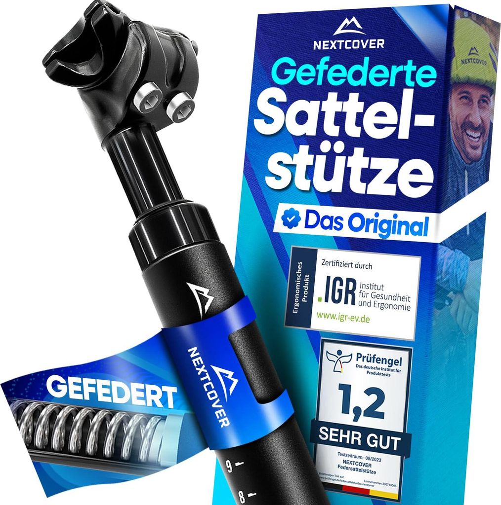 NEXTCOVER Gefederte Sattelstütze 27.2/30.9/31.6/34.9 mm – Comfort-Spring Technologie, einstellbar, für Fahrräder
