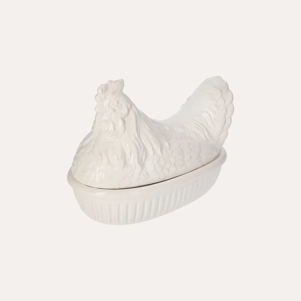 KEYHOMESTORE Centre de Table en Céramique Blanche Poule - Design 25cm