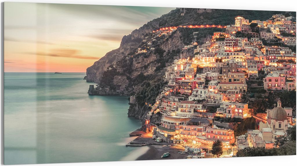 DEQORI Glasbild Acryl 100x50 cm 'Amalfi Abendglanz' Wandbild Bild modern Deko