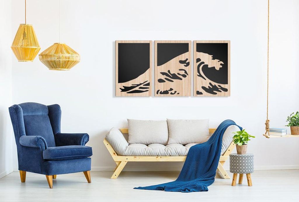 DIE GROSSE WELLE VON KANAGAWA 100x50 cm – LASERCUT Wandbild aus Verbundmaterial Holz und PVC 100x50 cm