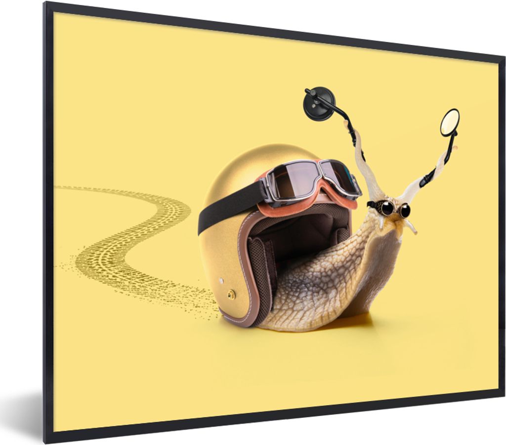 MuchoWow Gerahmtes Poster Schnecke - Tiere - Helm - Gelb - Spiegel 80x60 cm - Poster mit Schwarzem Bilderrahmen Wandposter Rahmen Foto Bilder - S...