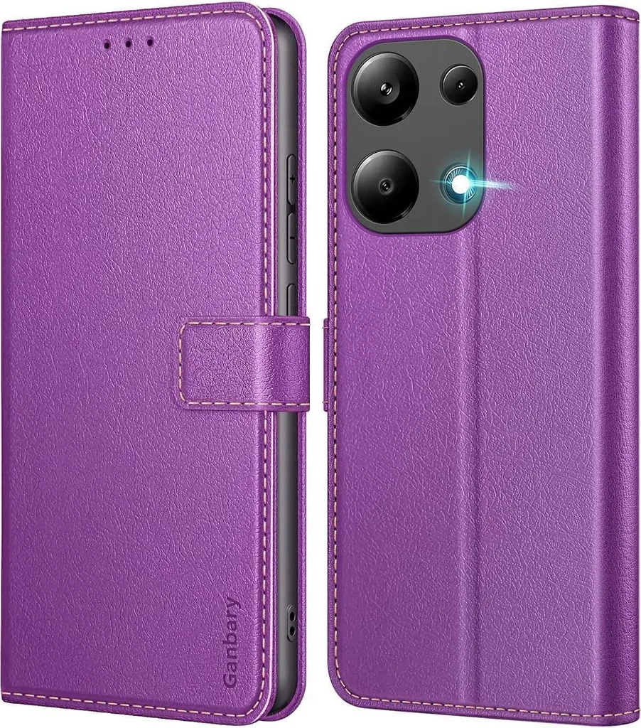 Housse cuir Redmi Note 13 Pro 4G Ganbary violette à rabat intégral