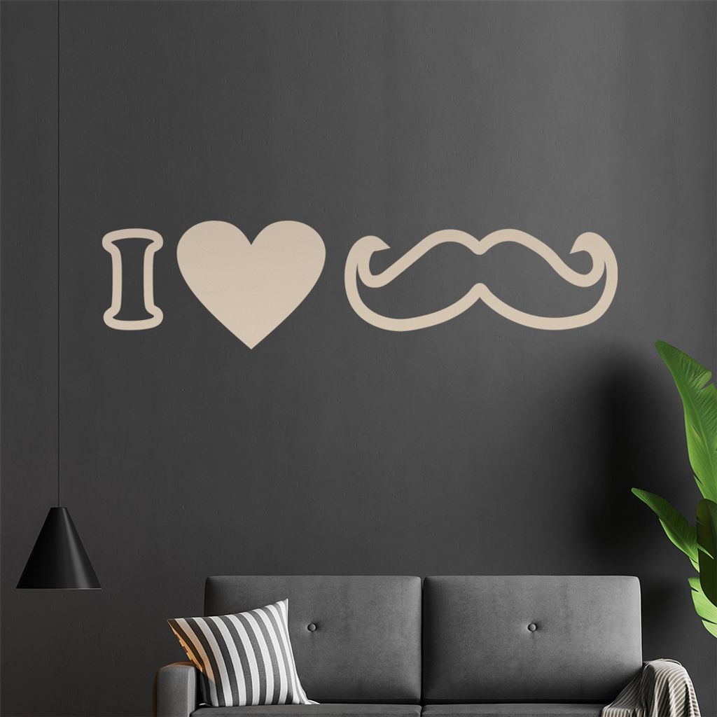 I love mustache Wandtattoo in 6 Größen - Wandaufkleber Wall Sticker - Dekoration, Küche, Wohnzimmer, Schlafzimmer, Badezimmer