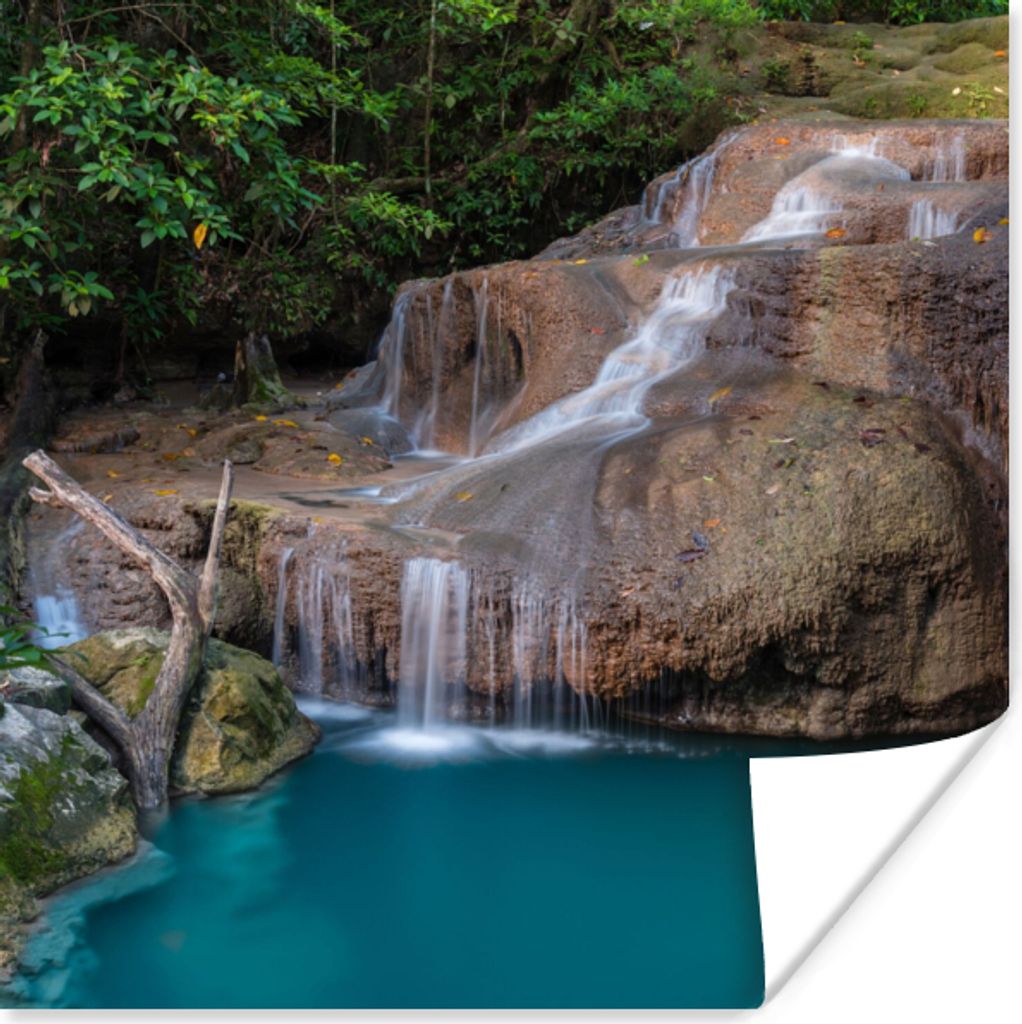 MuchoWow Poster Wasserfall - Felsen - Landschaft 100x100 cm - Babyzimmer