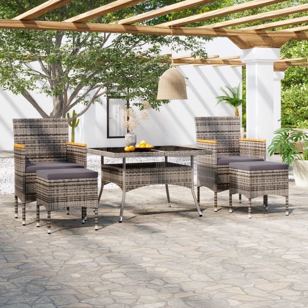 Maison Exclusive - 5-tlg. Garten-Essgruppe Poly Rattan und Hartglas Grau