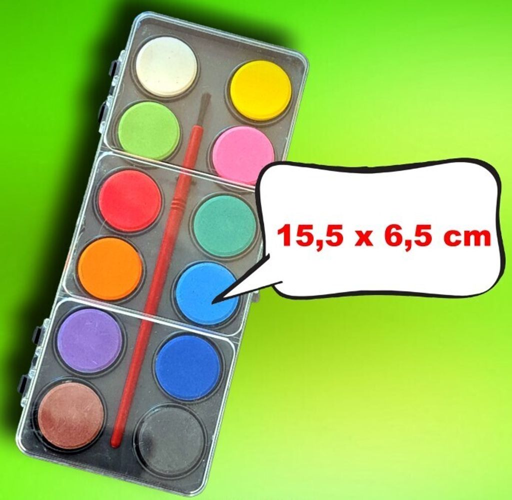 12 Farben + Pinsel Wasserfarbkasten Farbkasten Wasserfarbe Produktbild 