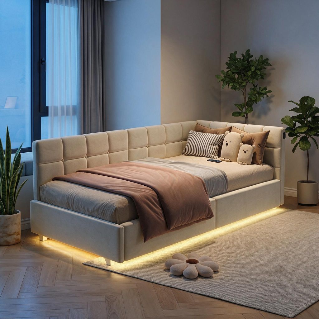 INONEFT Boxspringbed 90x200 cm met LED-verlichting en Productafbeelding 