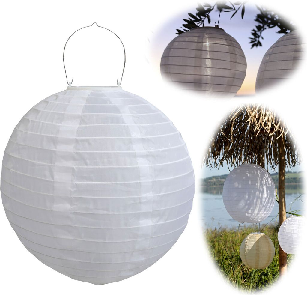 Design Solar LED Lampion Weiß 30cm Lichtsensor Nylon Gartenlaterne Hängelampe