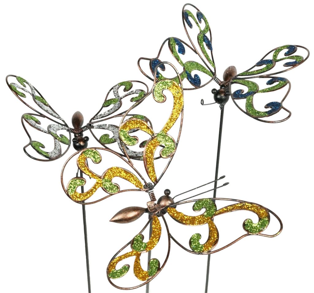 aus .. 55 cm Gartenstecker Schmetterlinge Achat 3er Set ca Gartendekoration 