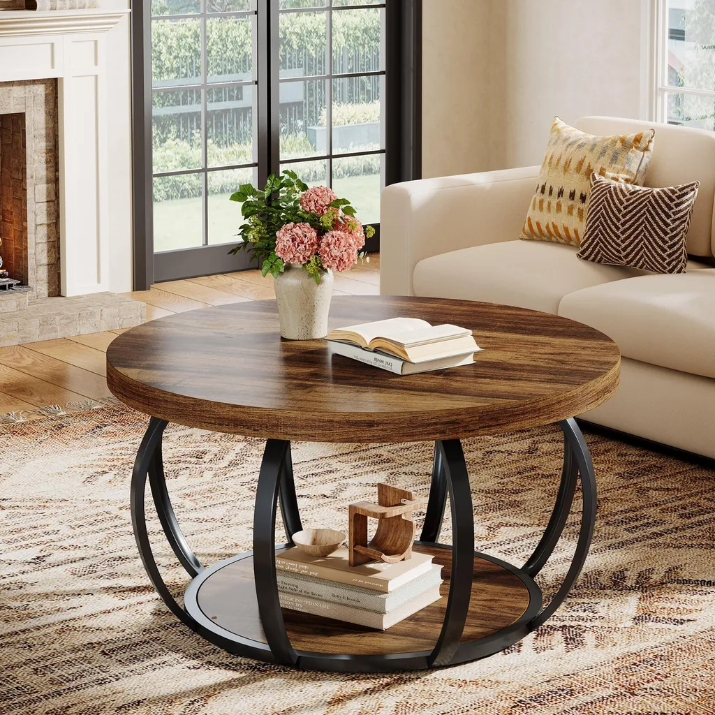 Table d'appoint canapé bois 80cm, table basse ronde pour petit salon