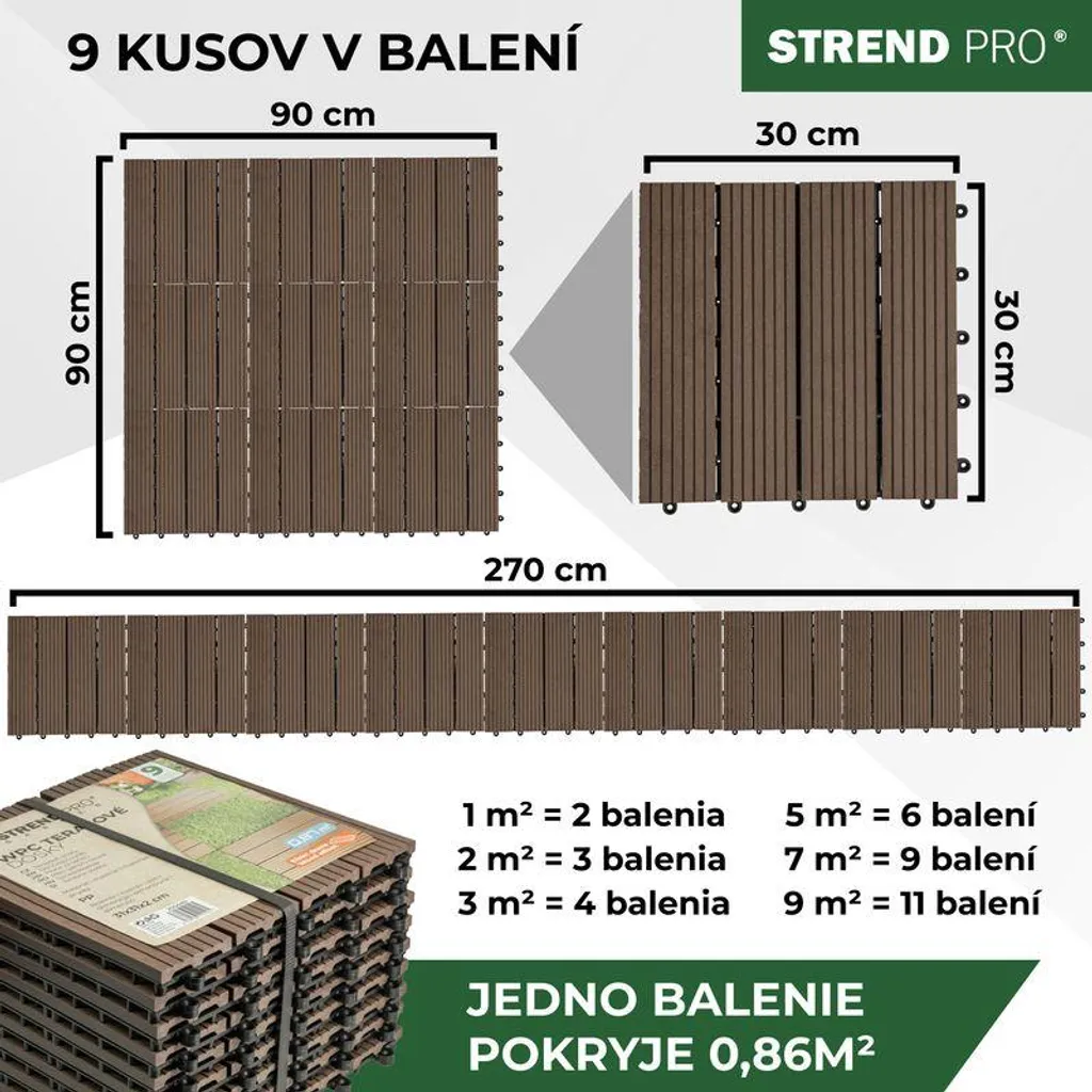 Caillebotis de jardin clipsables en composite WPC aspect bois - 9 dalles