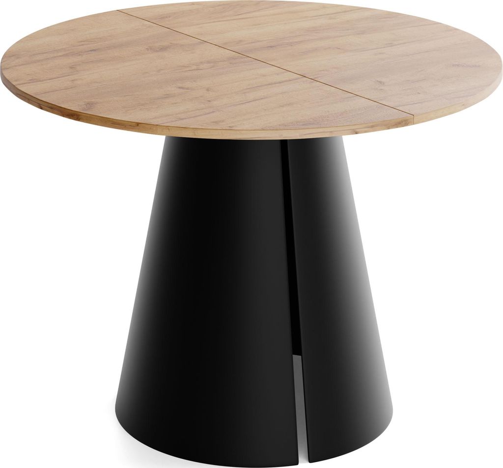 Esstisch Rund Ausziehbar im Loft-Stil – 100 bis 180 cm – Industrieller Platzsparender Tisch mit Schwarzen Konischem Metallbeinen für 5 bis 8 P...