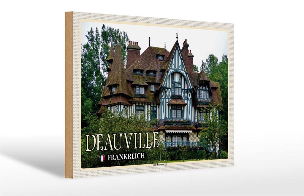 Holzschild Reise 30x20cm Deauville Frankreich Villa Produktbild 