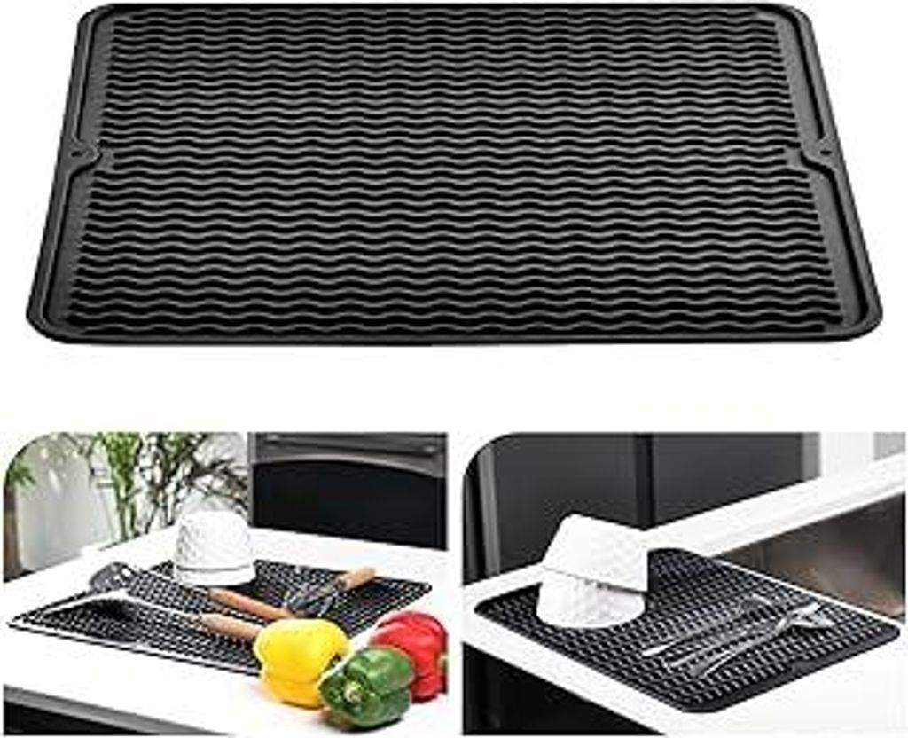KitchenRaku Abtropfmatte Geschirr 40x30cm, Hitzebeständige, rutschfeste Abtropfmatte aus Silikon als Spülmatte und Abtropfunterlage für die Spü...