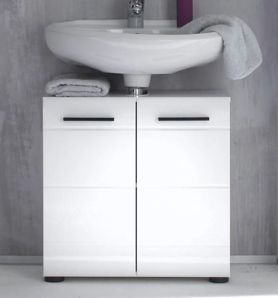 Meuble sous lavabo blanc laqué pour rangement salle de bain - 24
