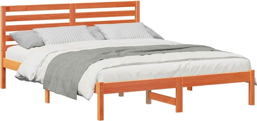 SYFAX Bettrahmen Wachsbraun 140 x 200 cm Massives Kiefernholz