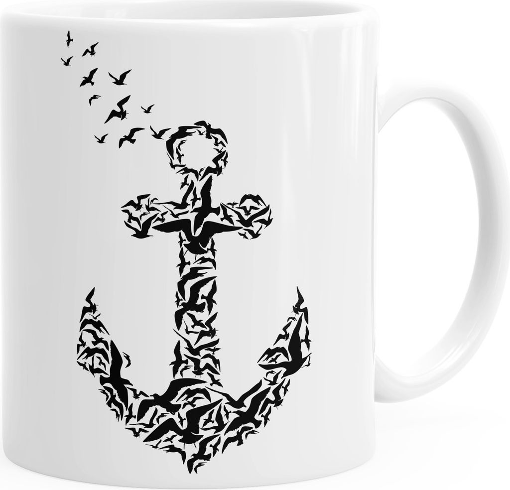 Kaffee-Tasse Vogel-Anker Anchor Birds Teetasse Keramiktasse einfarbig Autiga weiß unisize